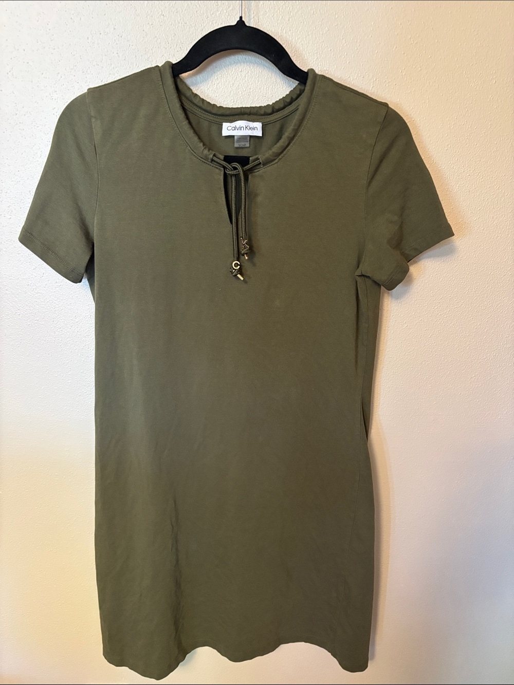 Calvin Klein Olive Short Sleeve Tie-Neck Mini Dress
